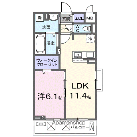 ディアコート唐崎(1LDK/2階)の間取り写真