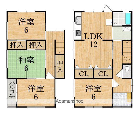 近鉄生駒線 一分駅 徒歩10分 2階建 築48年(4LDK)の間取り写真