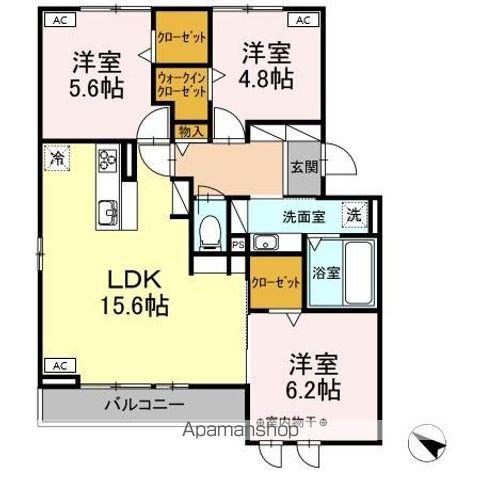 ドルチェ南八幡 B(3LDK/3階)の間取り写真