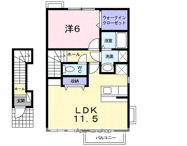 リバ-グレイス(1LDK/2階)の間取り写真