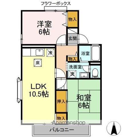 ドミールK B(2LDK/1階)の間取り写真