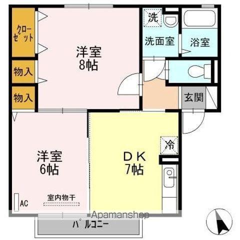 セジュールソシア(2DK/2階)の間取り写真