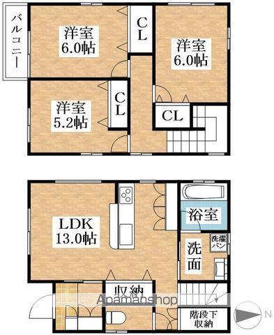 名鉄犬山線 江南駅(愛知) 徒歩5分 2階建 築3年(3LDK)の間取り写真