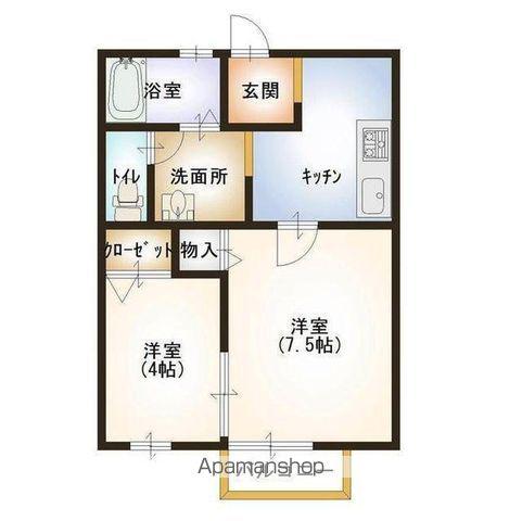 サンライズヒルズ(2K/2階)の間取り写真