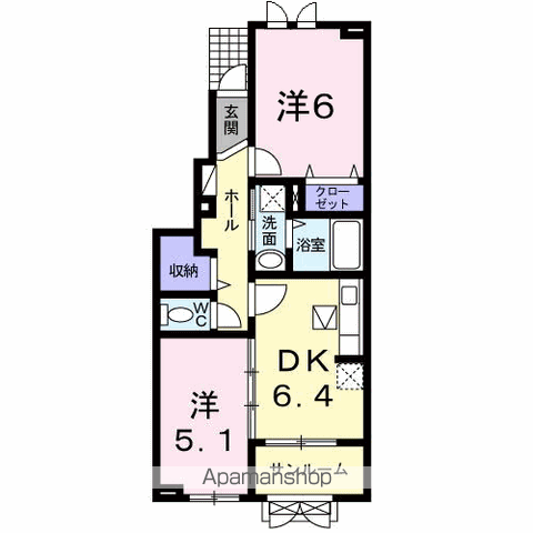 モデリアS(2DK/1階)の間取り写真