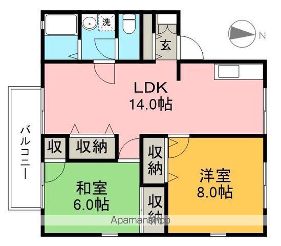 パークサイドアサヒC棟(2LDK/1階)の間取り写真