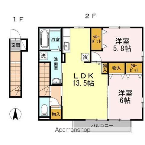 ジュレーム西石井 B棟(2LDK/2階)の間取り写真