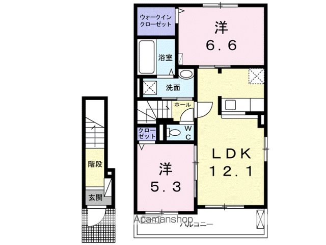 カレントヴィラⅢ B(2LDK/2階)の間取り写真