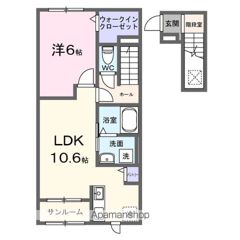 ハウスプリムローズ Ⅹ(1LDK/2階)の間取り写真