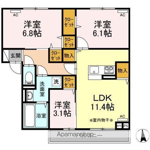 アクシィヴVI(3LDK/3階)の間取り写真
