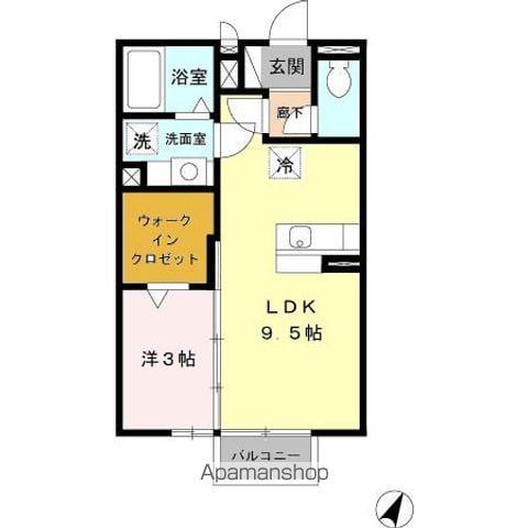 ルミエールB棟(1LDK/2階)の間取り写真