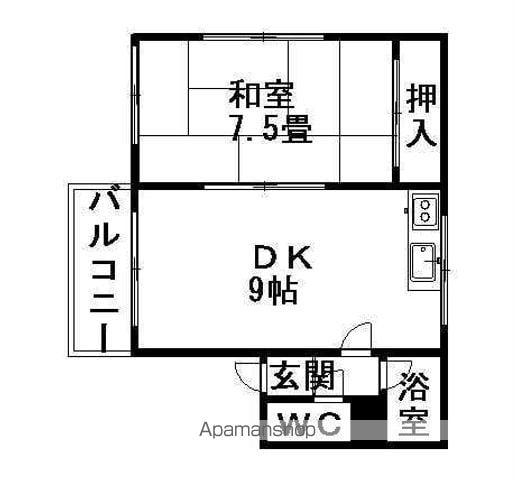 クレセントハウスA棟(1LDK/2階)の間取り写真