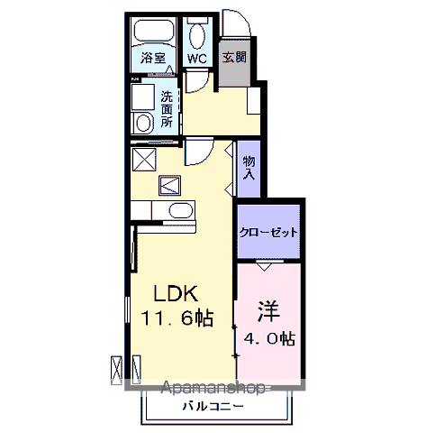 カーサほのか(1LDK/1階)の間取り写真