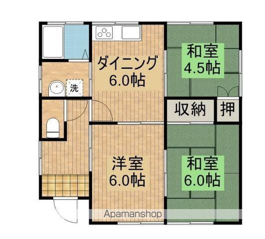 日豊本線 西都城駅 バス乗車時間:10分 大根田バス停で下車 徒歩5分 1階建 築24年(3DK)の間取り写真