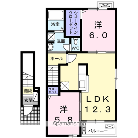 エレガンシア・デーアYⅡ(2LDK/2階)の間取り写真