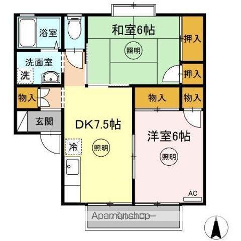 シーサイドハイツ松井 A・B棟(2DK/2階)の間取り写真