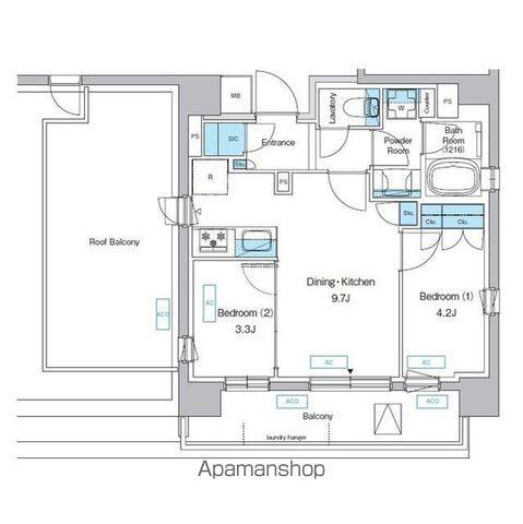 プレディアコート三軒茶屋(2DK/9階)の間取り写真