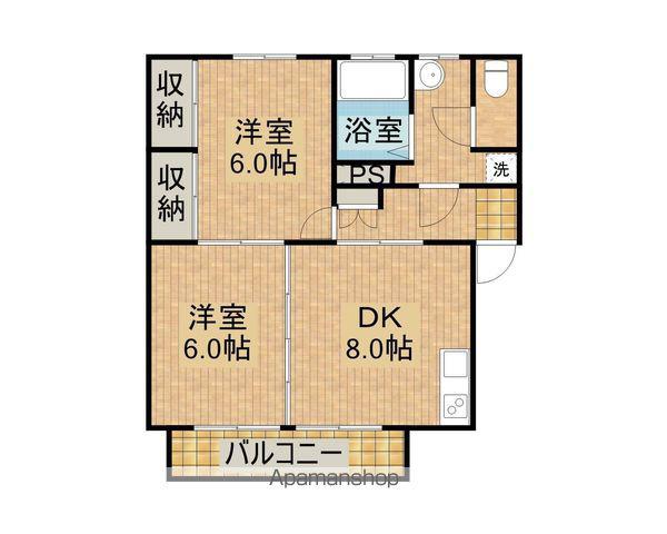 蓼池マンションルビィ(2DK/2階)の間取り写真