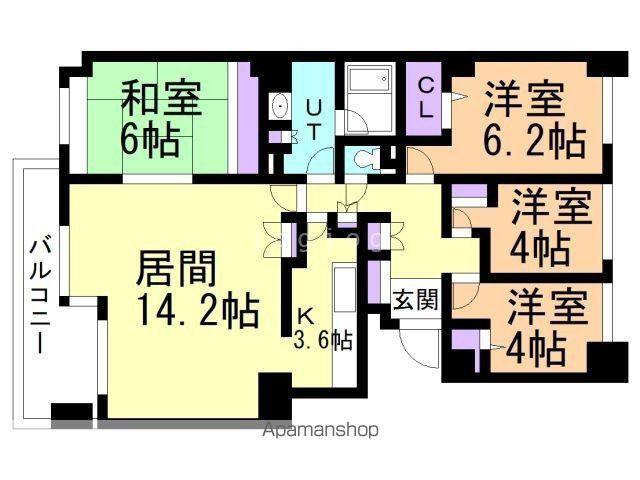 山鼻サンタウン1号館(4LDK/2階)の間取り写真
