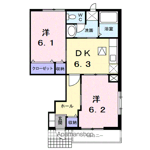 サンヒルズC(2DK/1階)の間取り写真