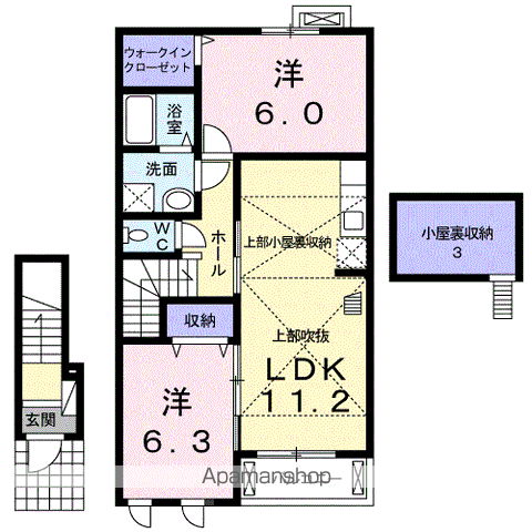 ヒルズタウンⅡ(2LDK/2階)の間取り写真