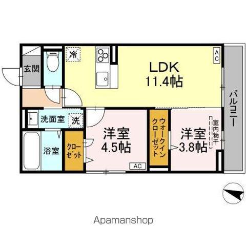 ラ・ヴィータ(2LDK/2階)の間取り写真