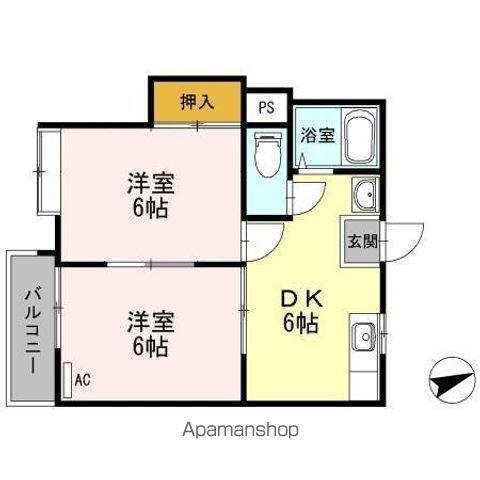 ファーストインプライムハウスⅠ(2DK/2階)の間取り写真