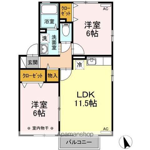 クワトロピーチタウンⅠⅡⅢⅣ(2LDK/2階)の間取り写真