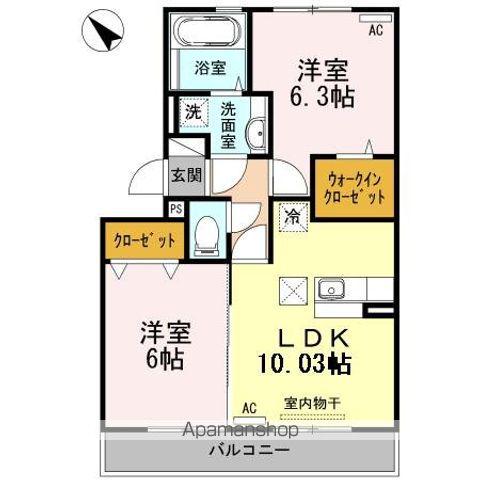 ライジングサン西宮A(2LDK/1階)の間取り写真