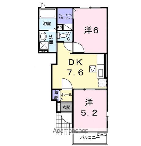 ルーチェⅠ(2DK/1階)の間取り写真