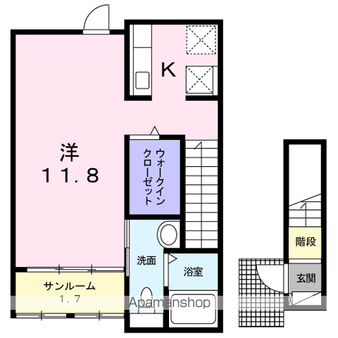 ガーデンハウスM B(ワンルーム/2階)の間取り写真