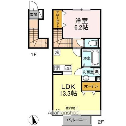 ラ・ラ・ラピュタ(1LDK/2階)の間取り写真