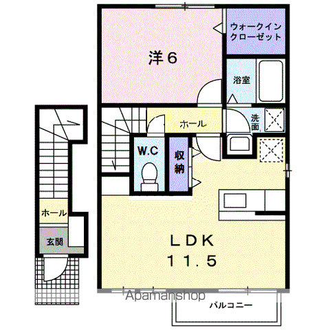 サウスコートⅠ・E(1LDK/2階)の間取り写真