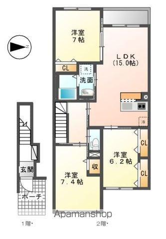 DUEPARTAGE(3LDK/2階)の間取り写真