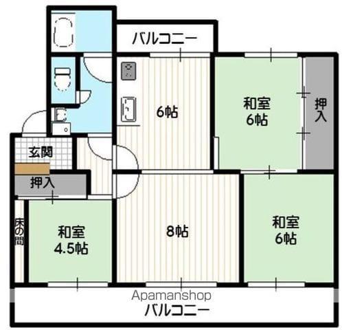 野間台 6号棟(3LDK/5階)の間取り写真