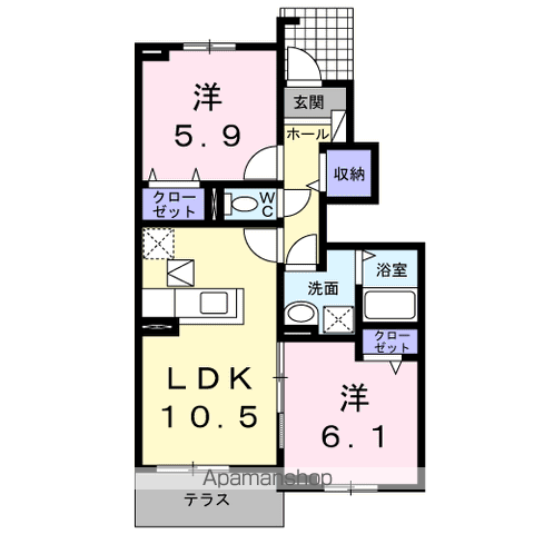 フランメゾン南沖洲B(2LDK/1階)の間取り写真