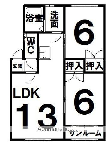 カームハイツB(2LDK/1階)の間取り写真