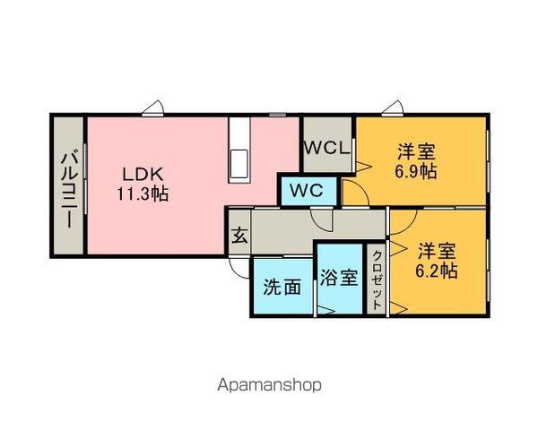 ルミエール割木(2LDK/2階)の間取り写真