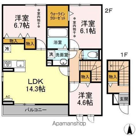 サニーフラット岡II(3LDK/2階)の間取り写真