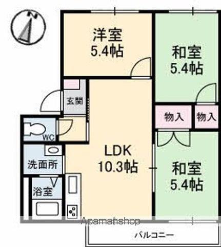 ハイツおのB棟(3LDK/2階)の間取り写真