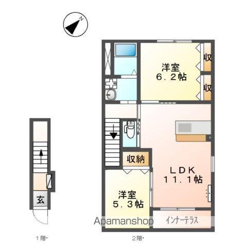 キャトルセゾン(2LDK/2階)の間取り写真