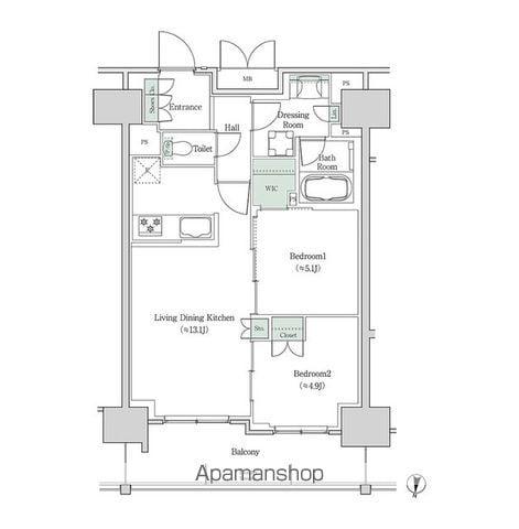 ブルックサイドレジデンス木場(2LDK/14階)の間取り写真