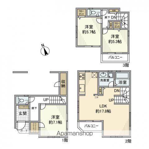 東京都大江戸線 落合南長崎駅 徒歩7分 3階建 築3年(3LDK)の間取り写真