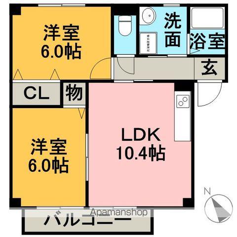 リビオン下沖D(2LDK/2階)の間取り写真