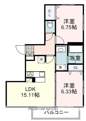 カーサ・デ・ソーラー鷹匠(2LDK/2階)の間取り写真