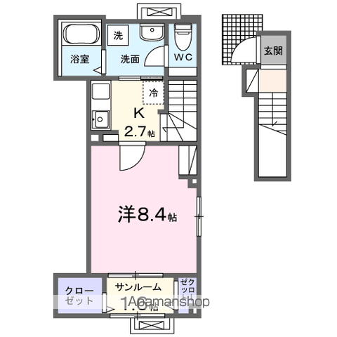 セントラル・ステーションB(1K/2階)の間取り写真
