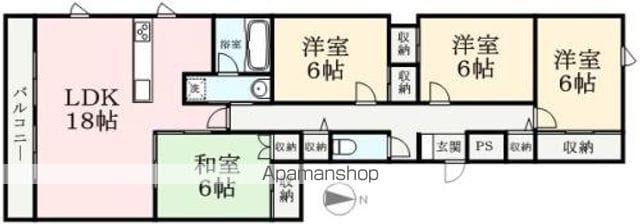 ローズ・ヴィラ二の宮(4LDK/6階)の間取り写真