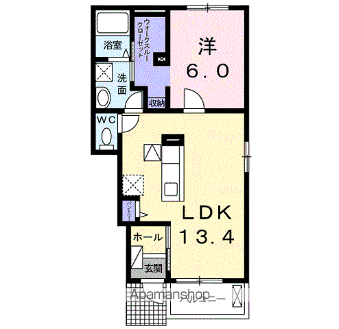 ハッピーフォレストⅠ(1LDK/1階)の間取り写真