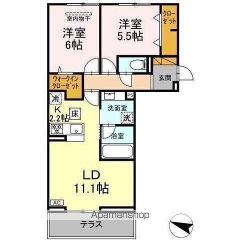 リシェスみのり台 A・B・C C棟(2LDK/1階)の間取り写真