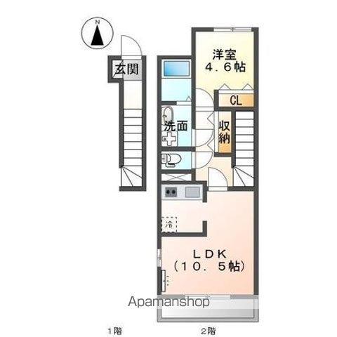 ソレイユ元山町Ⅰ・Ⅱ(1LDK/2階)の間取り写真